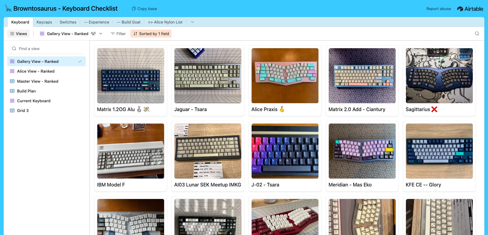 Browntosaurus gallery view: photographs of mechanical keyboards ranked by score